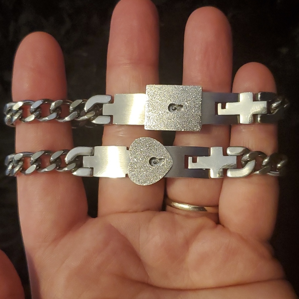 Yours and theres his/hers bracelet set silver